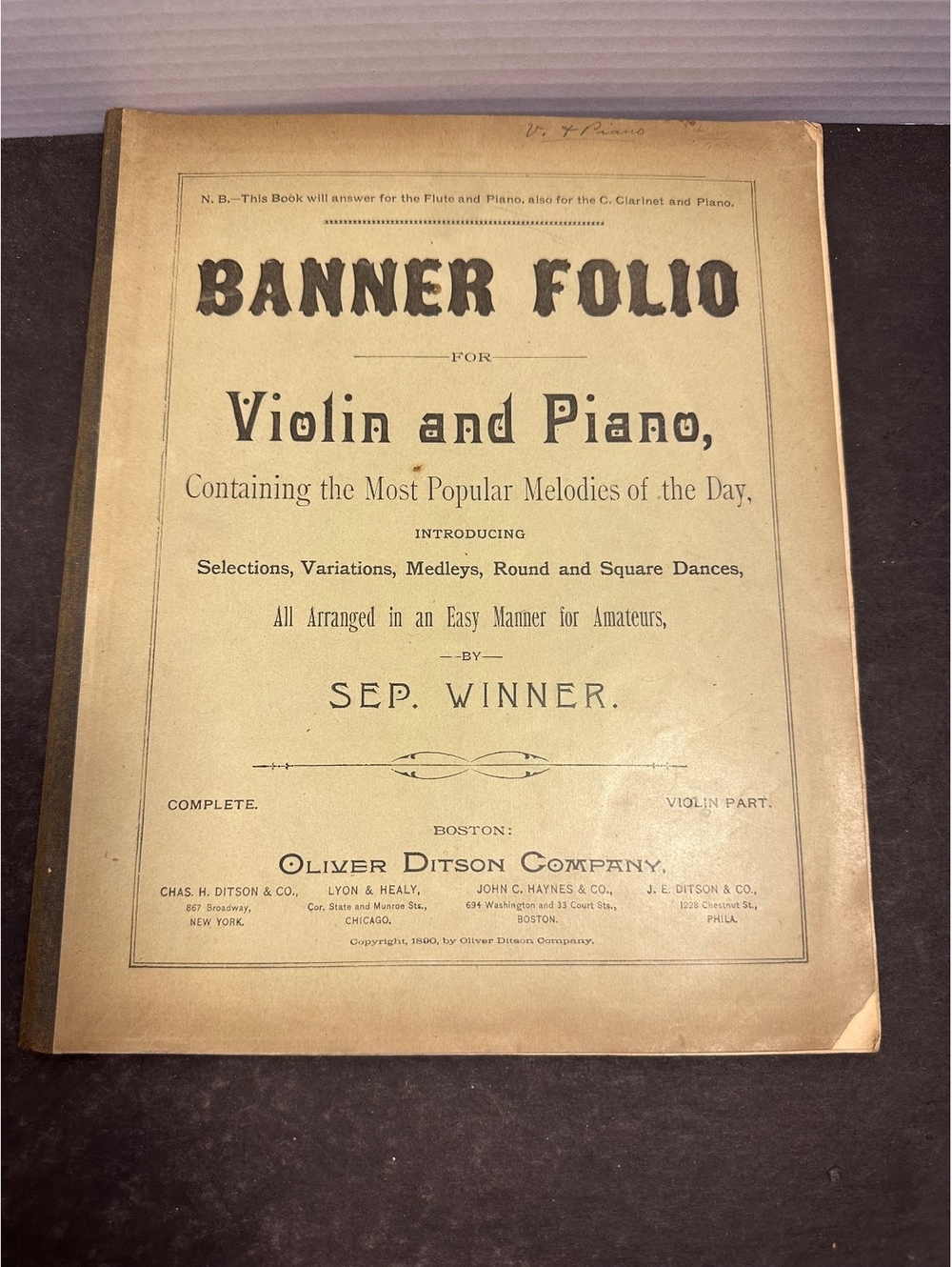 Antique 1890 Banner Folio Violin Piano Sep Winner Oliver Ditson 96 Pages